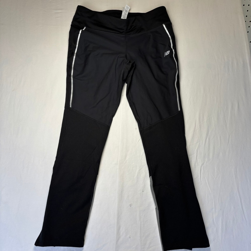 New Balance Running Pants Women Large Black Heat Reflective Zipper Cuffs Jogging